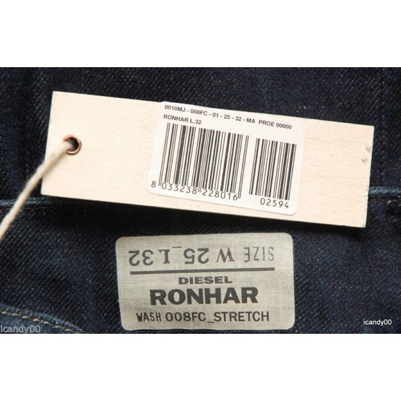 Diesel RONHAR 008FC Bootcut Slim Fit Mid Rise Stretch Jeans Pants 24x30 Nwt - Picture 6 of 7